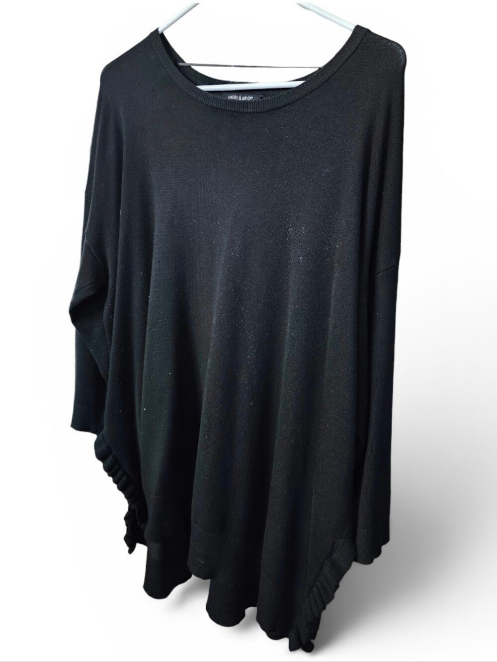 Women's CABLE & GAUGE Black Oversized Ruffle-Hem Top Sz 1X
